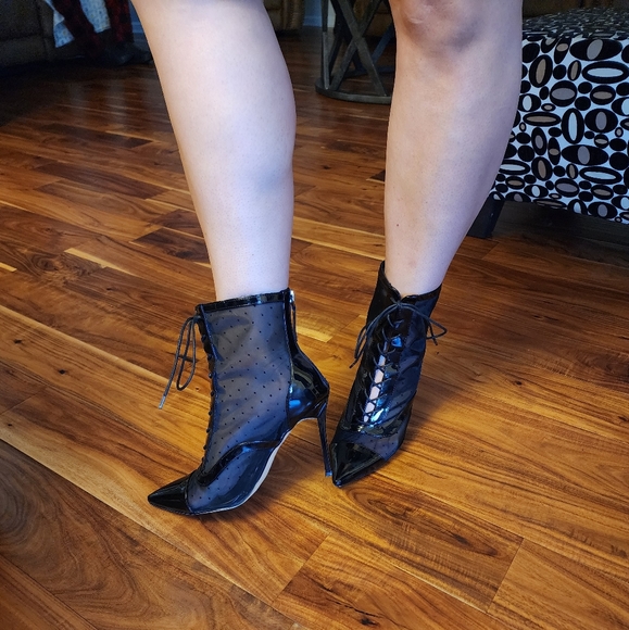 Pointed Toe Party Bootie High Heel Shoes Womens Zip Strappy Ankle Boots Size 9 - Picture 3 of 16